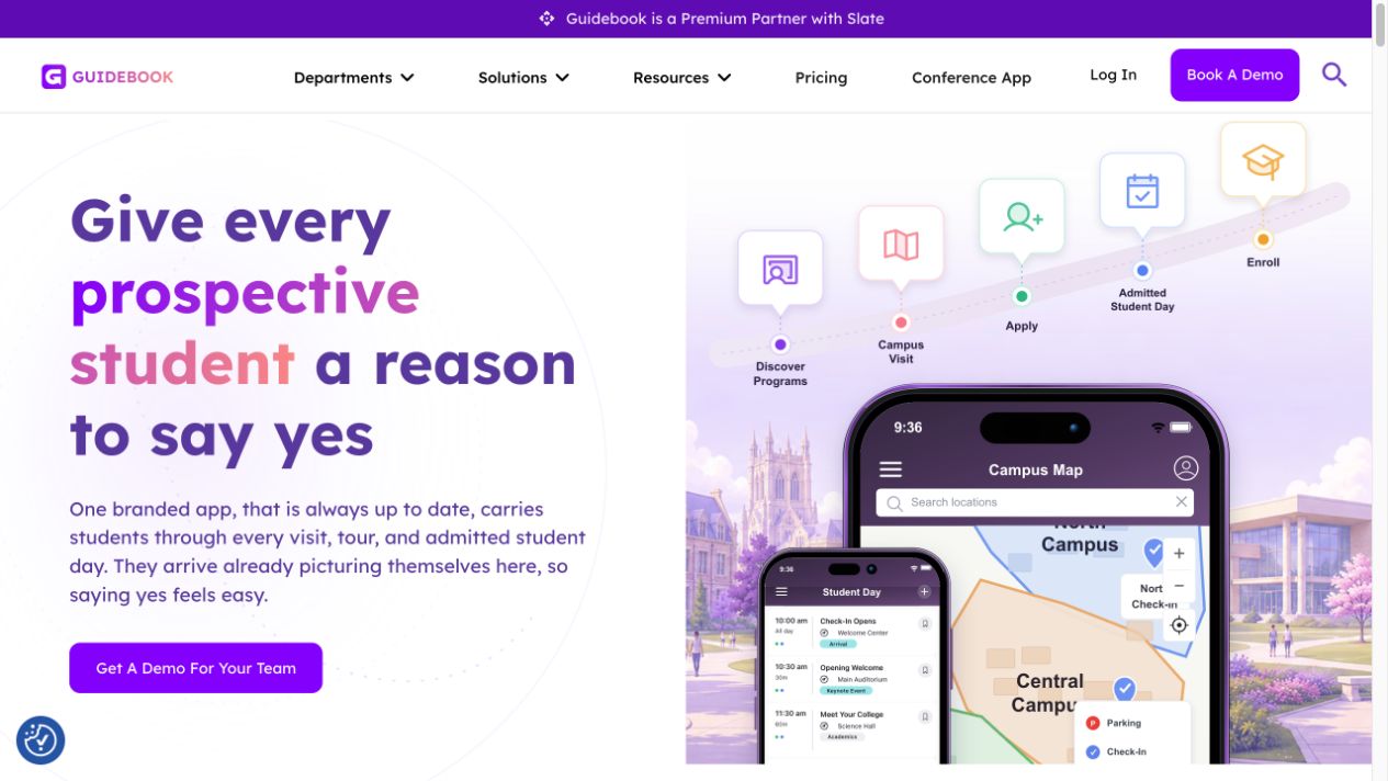 The admissions page connects Guidebook’s product to the prospective student journey.