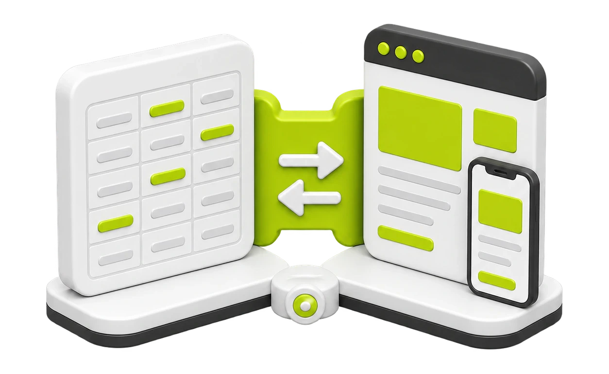 A structured database syncing in both directions with a responsive website