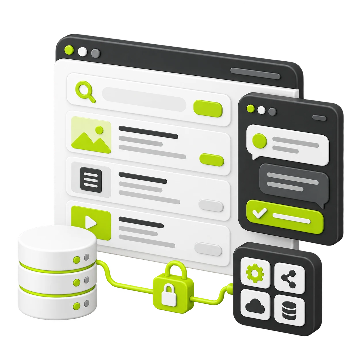 A web product combining search results and an assistant with controlled connections to data and existing tools