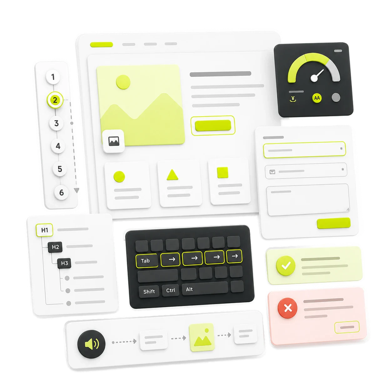 An accessibility audit covering keyboard focus, contrast, semantic headings, forms and screen readers