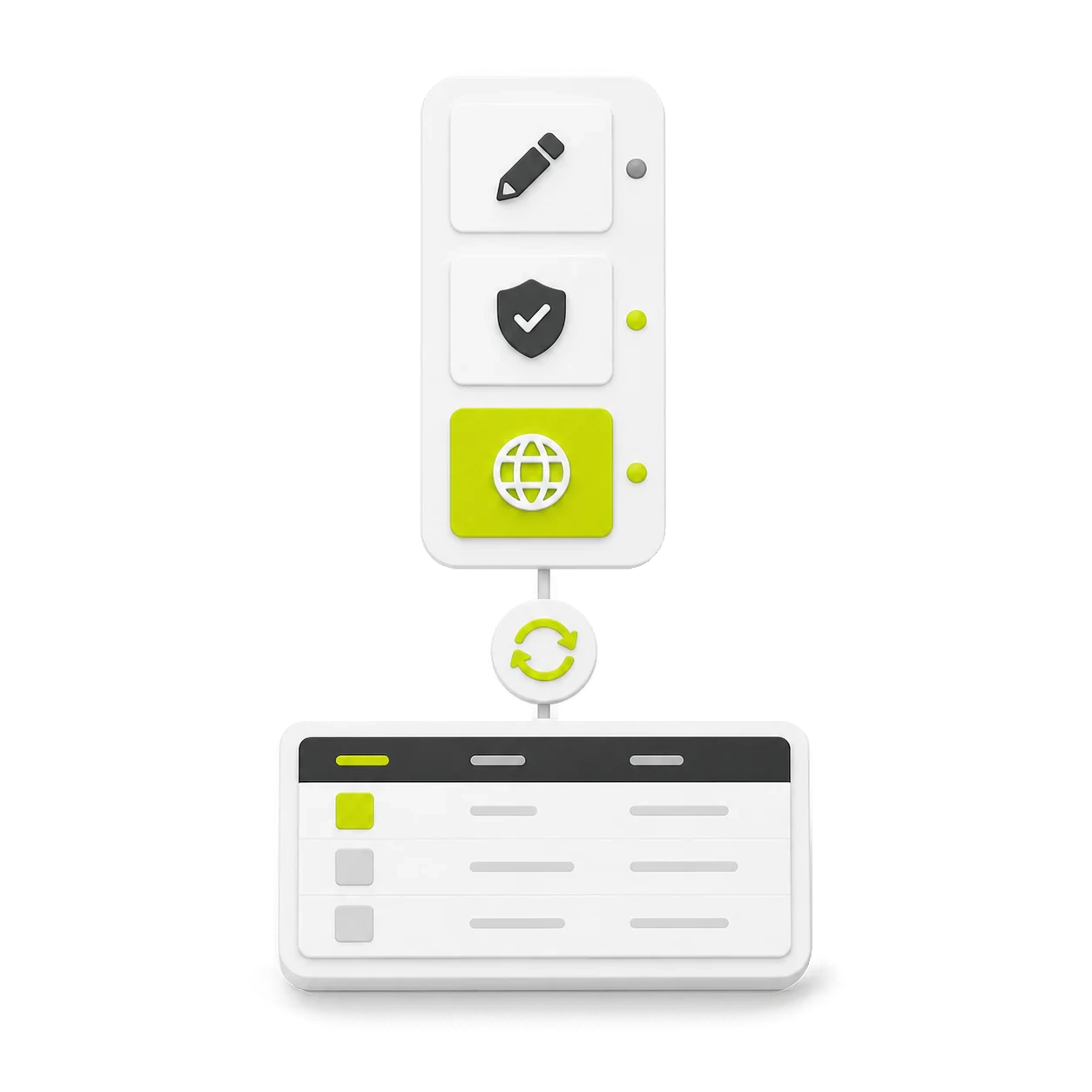 A simple content workflow moving clearly from draft through review to a live website