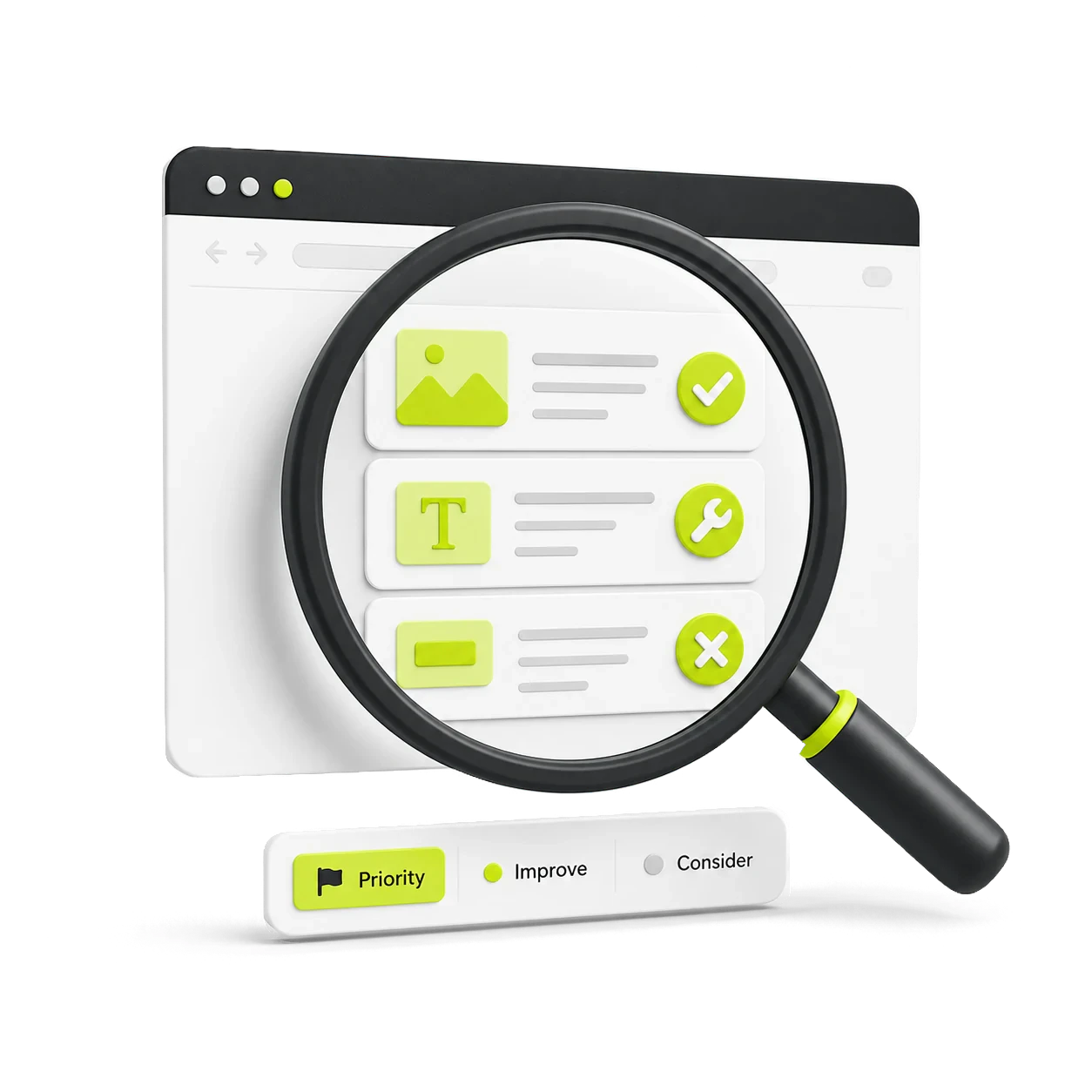 One diagnostic review identifying which website components to keep, improve or replace