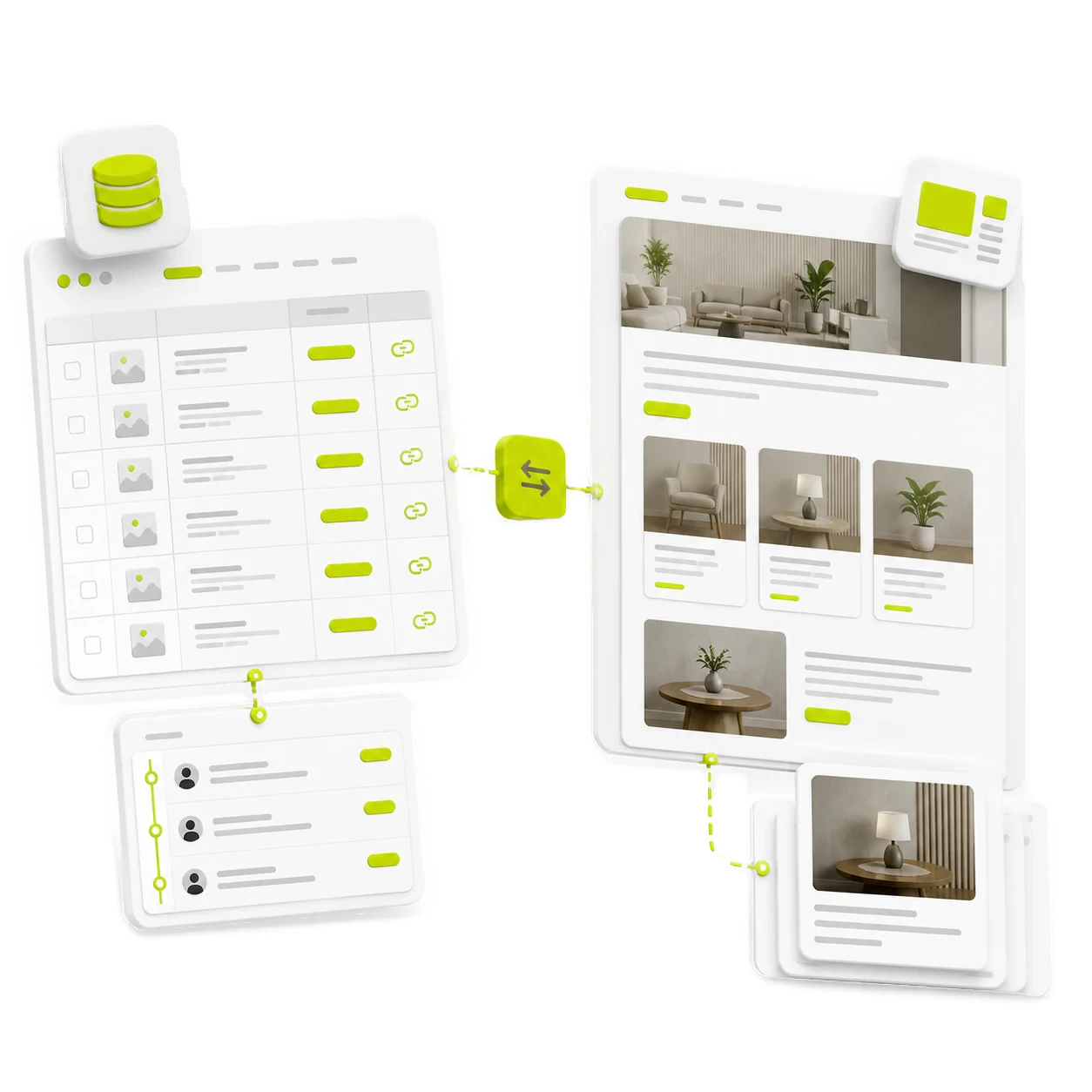 Structured content records syncing automatically into a Webflow CMS and live website