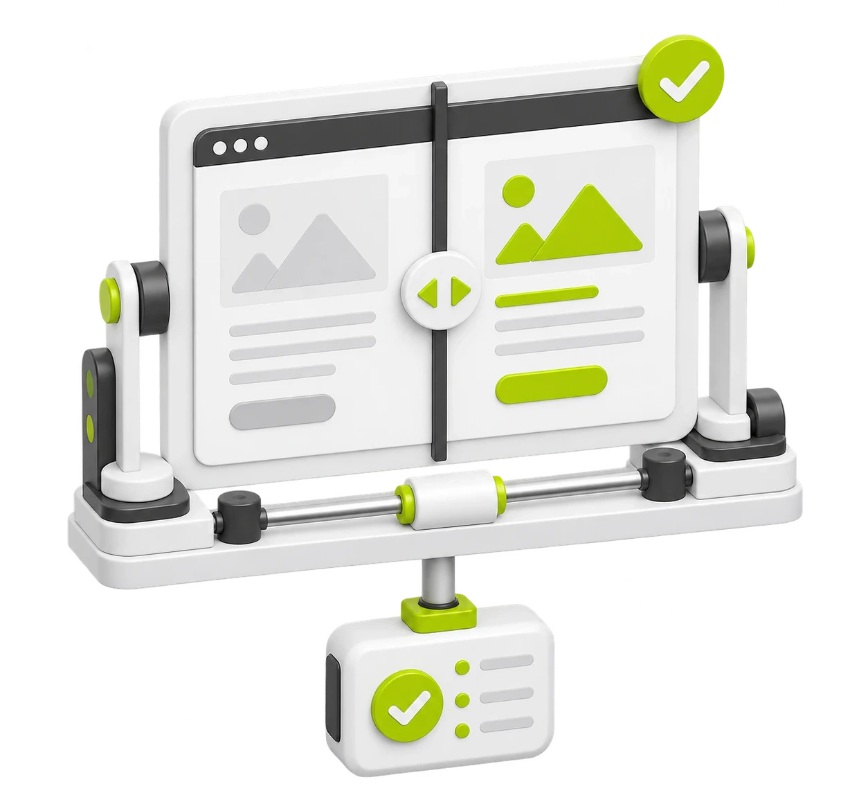 Two controlled website variants compared on a conversion testing bench