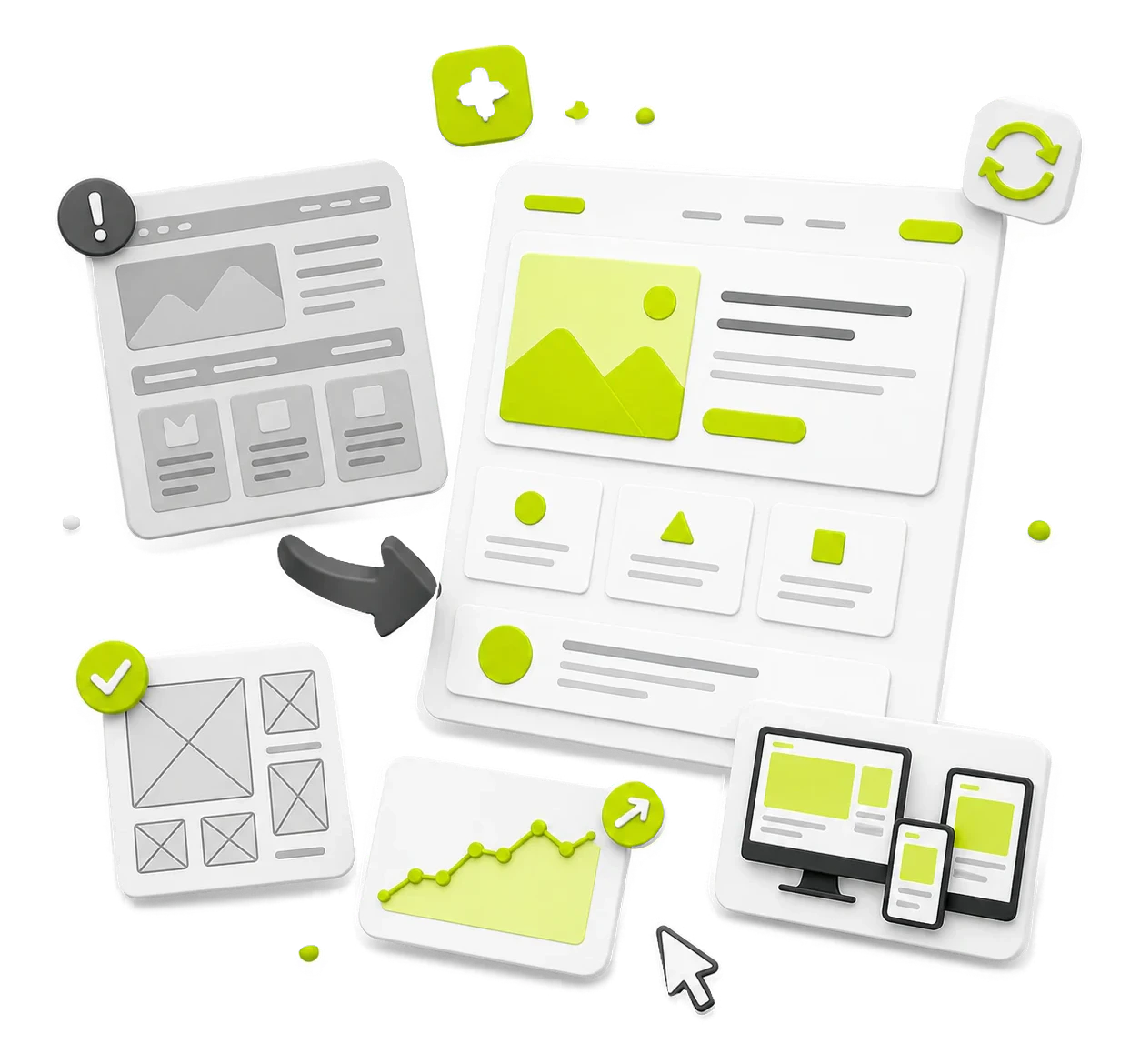 A website transformed from an outdated layout into a clean high-performing experience